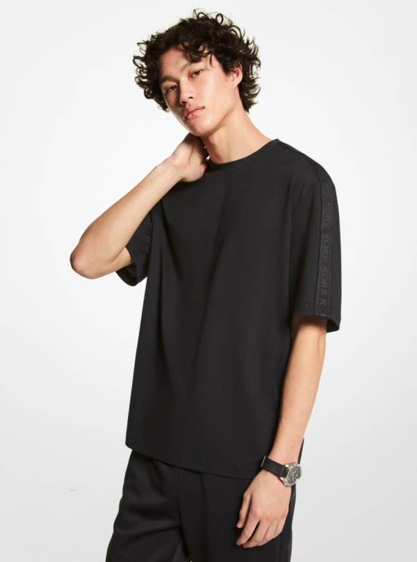 Panske Tricko Michael Kors Logo Tape Cotton Čierne - Oblecenie Michael Kors Lacne | PHVZF-3957